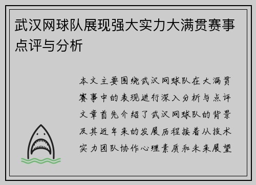 武汉网球队展现强大实力大满贯赛事点评与分析